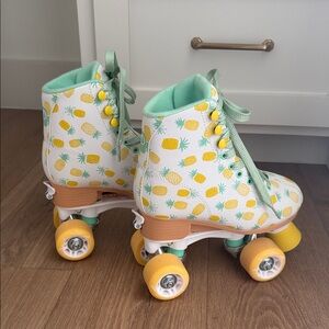 Tropical Pineapple Kids Roller Skates - Mint and Yellow